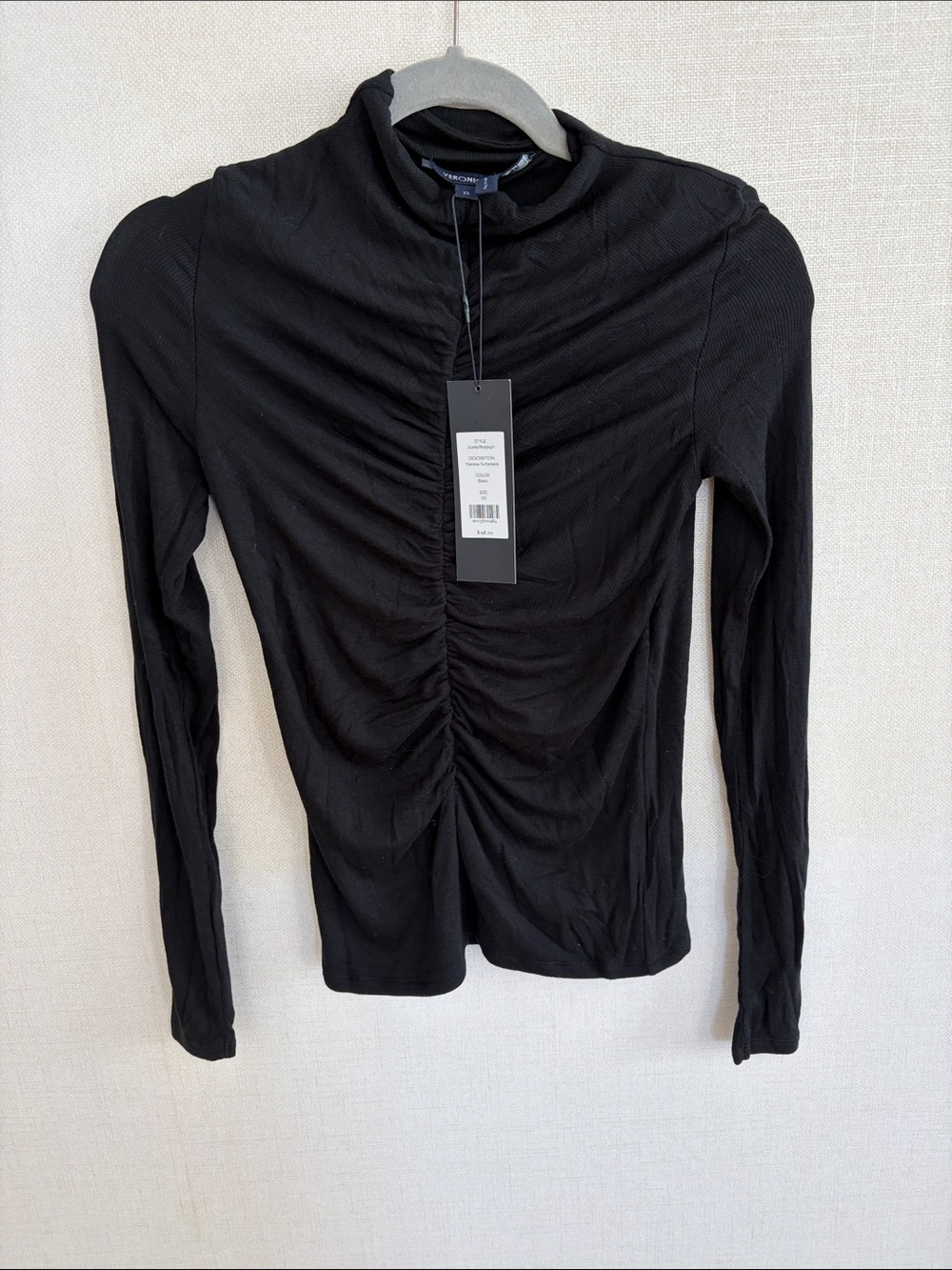 Veronica Beard Black Ruched Long-Sleeve Tee